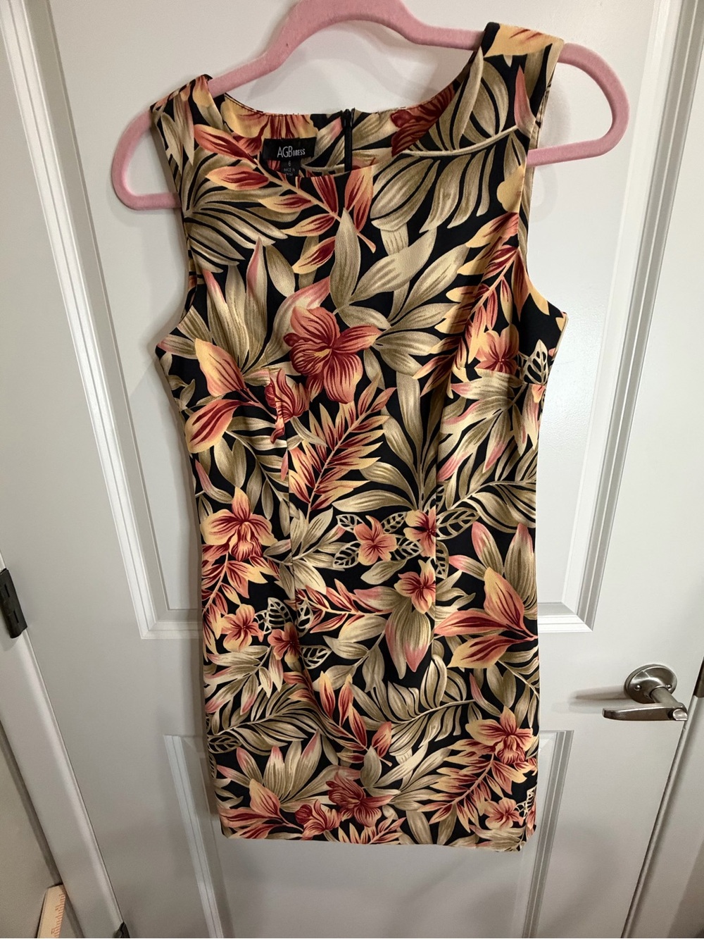AGB Black Tropical Sheath Dress with Peach Floral Print